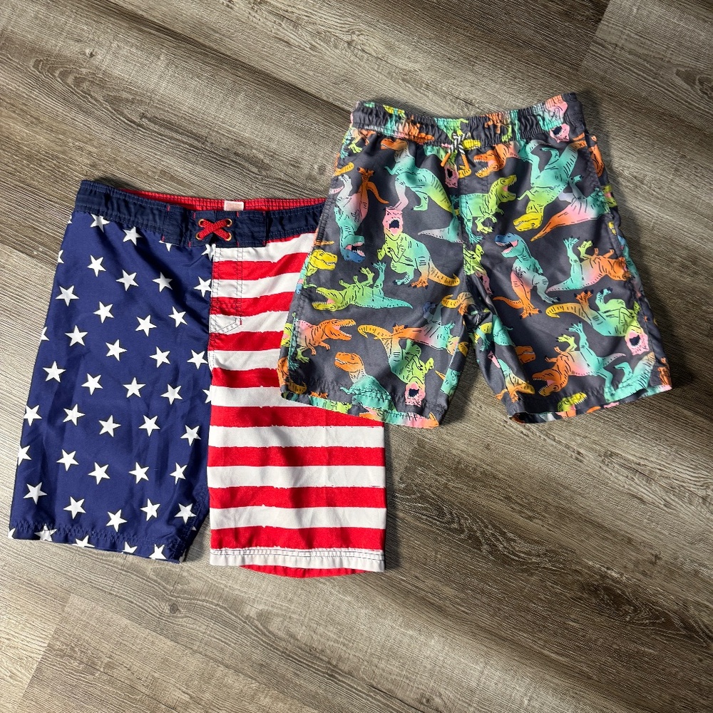 Boys Dinosaur and American Flag Swim Suits - Bundle of 2